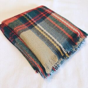 Le Luxe Plaid Infinity Scarf Fringe Raw Edge Acrylic